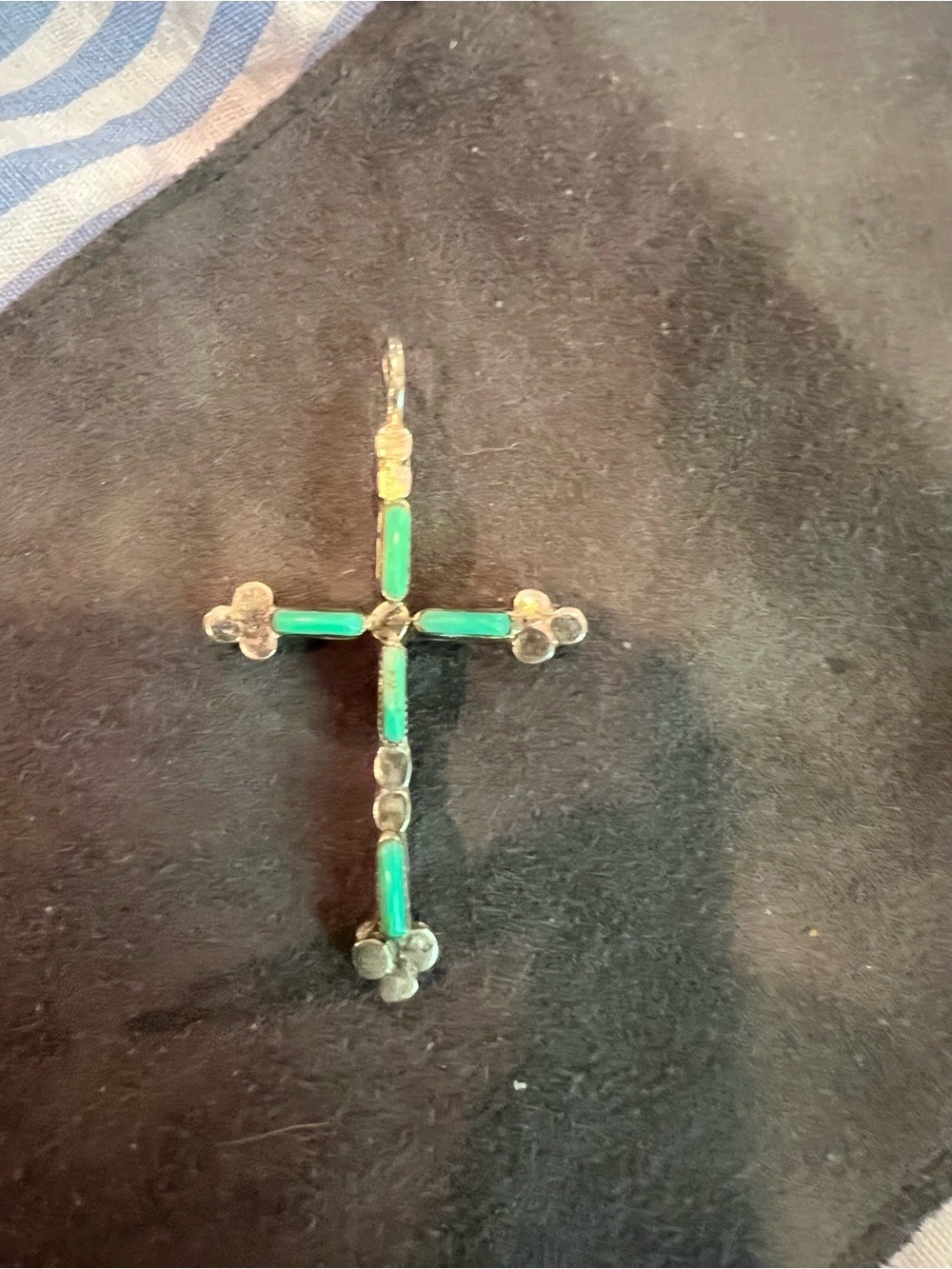 Sterling Silver Turquoise and Coral Cross Pendant